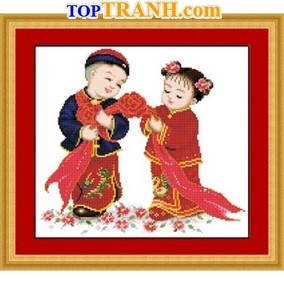 Tranh thêu tiên đồng ngọc nữ